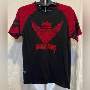 Jewel House Men’s T Shirt w/Diamond & Crown Graphic Black & Red Large Pre-Owned